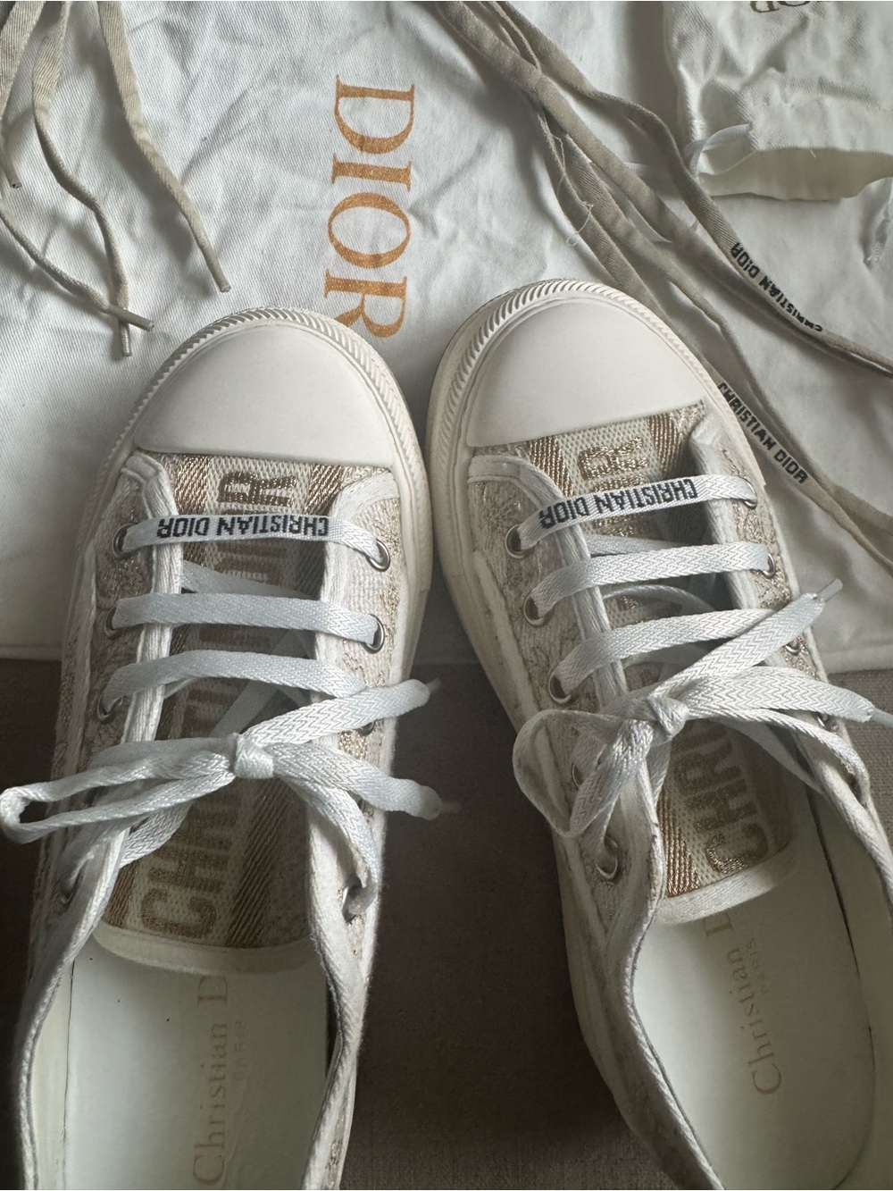Dior Women’s Low-Top Sneakers in Beige-White Size 37/7